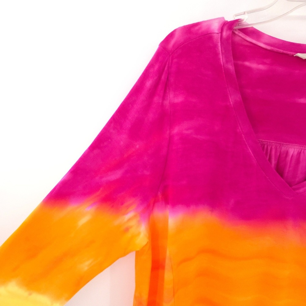 Soft Surroundings Tunic Women XL Pink Orange Yellow Ombre Tie Dye Sharkbite Hem - Picture 2 of 7
